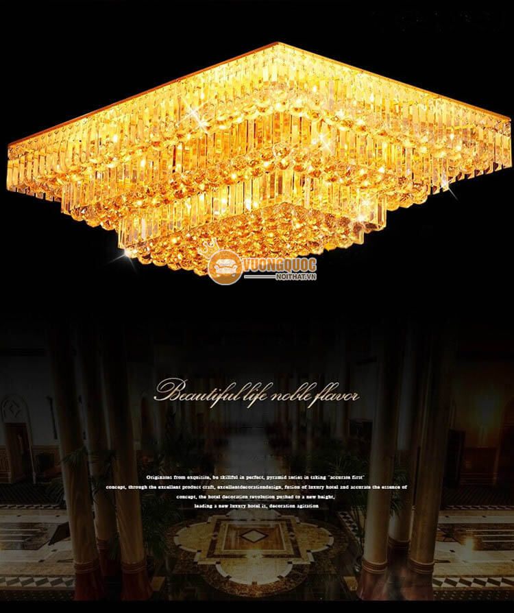 Đèn ốp trần chữ nhật mạ vàng sang trọng CM271-3